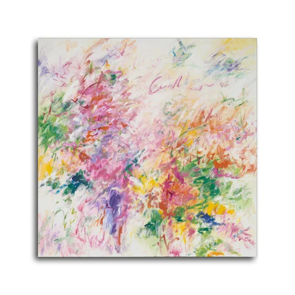 Polychrome 40x40" Hand-Painted Abstract | Vibrant Blue & Red Wall Art | Elite Maison