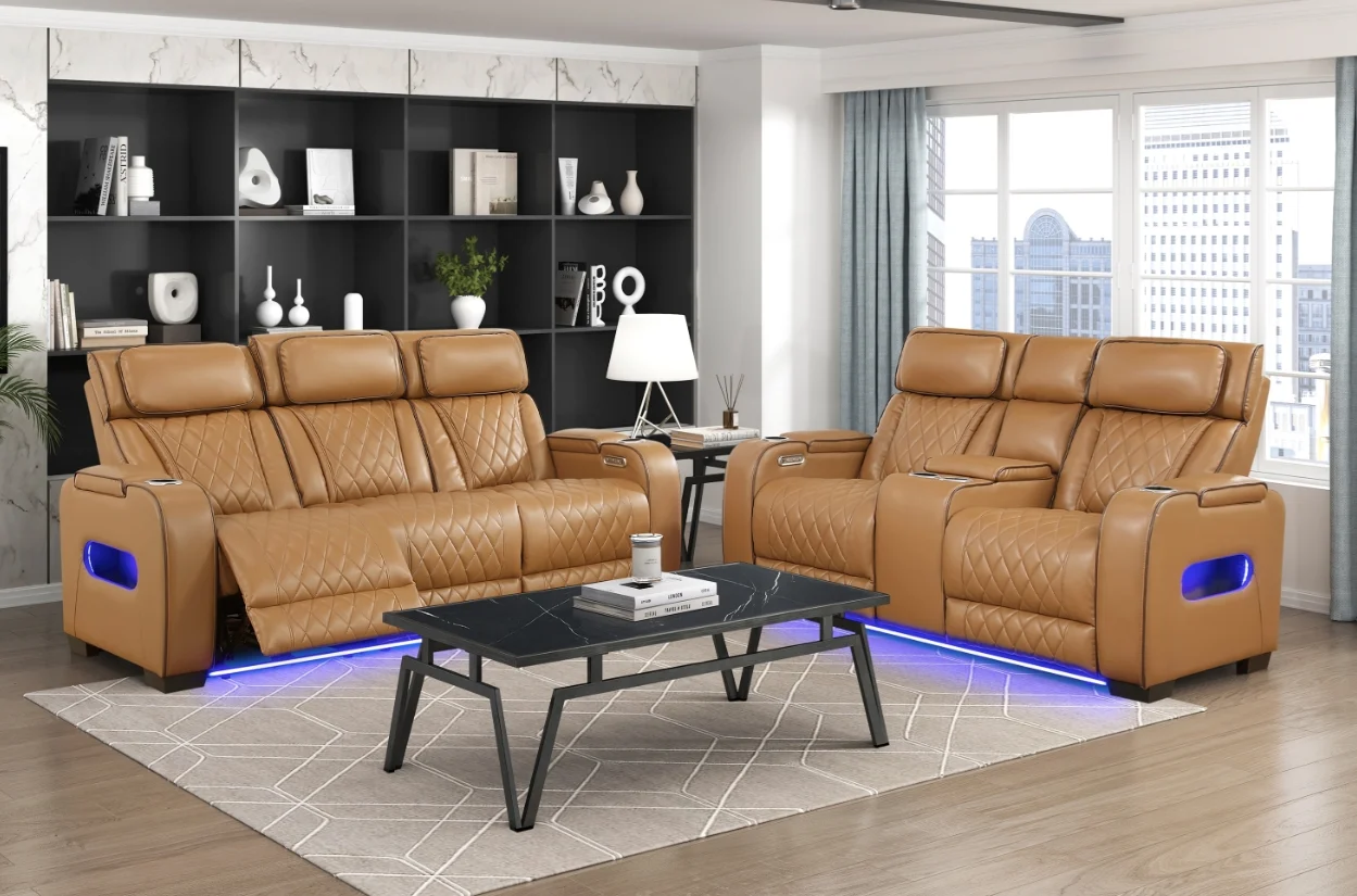 Power Double Reclining Sofa and Loveseat with comfortable and convenient features