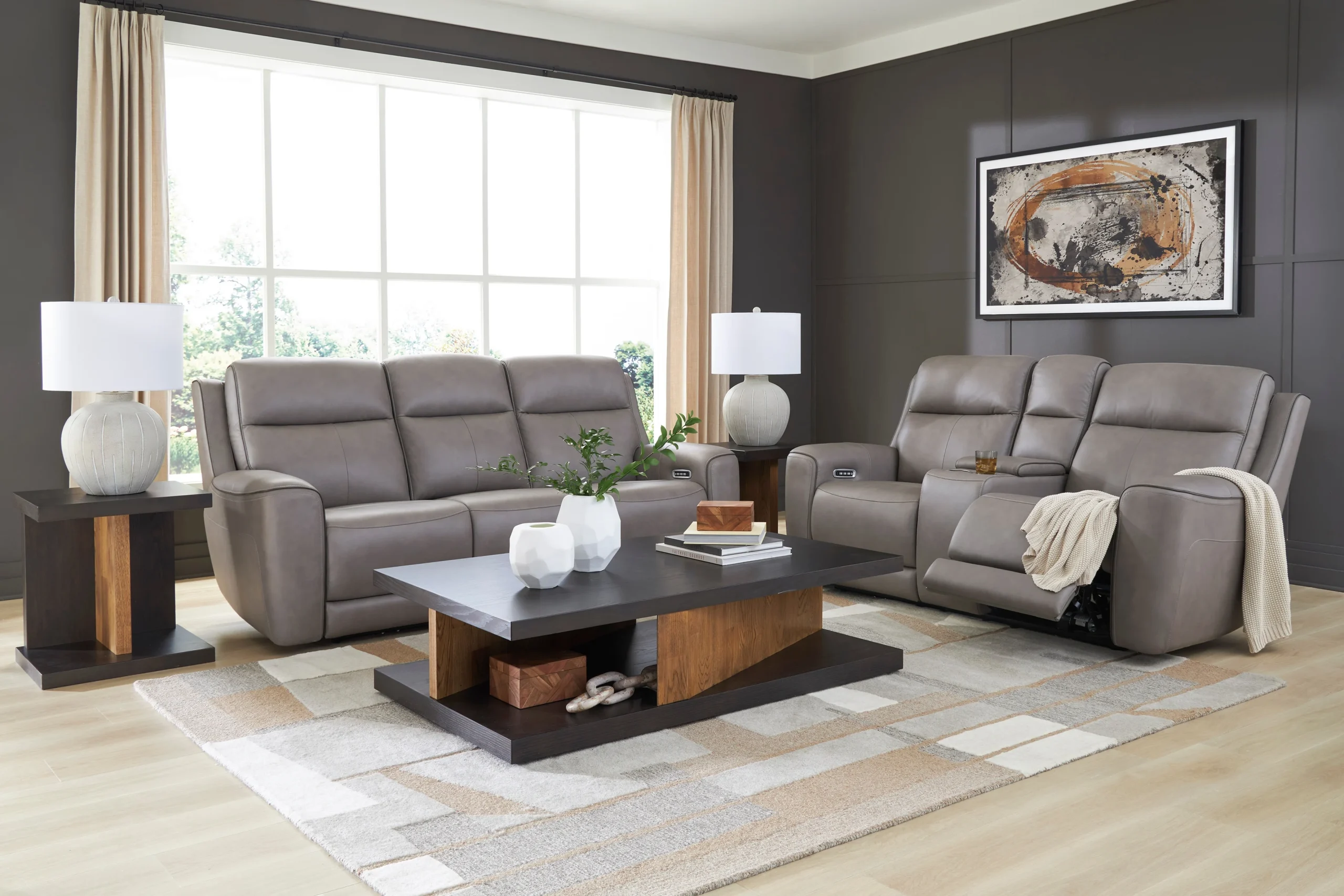 Power Reclining Leather Sofa and Loveseat with comfortable and convenient features