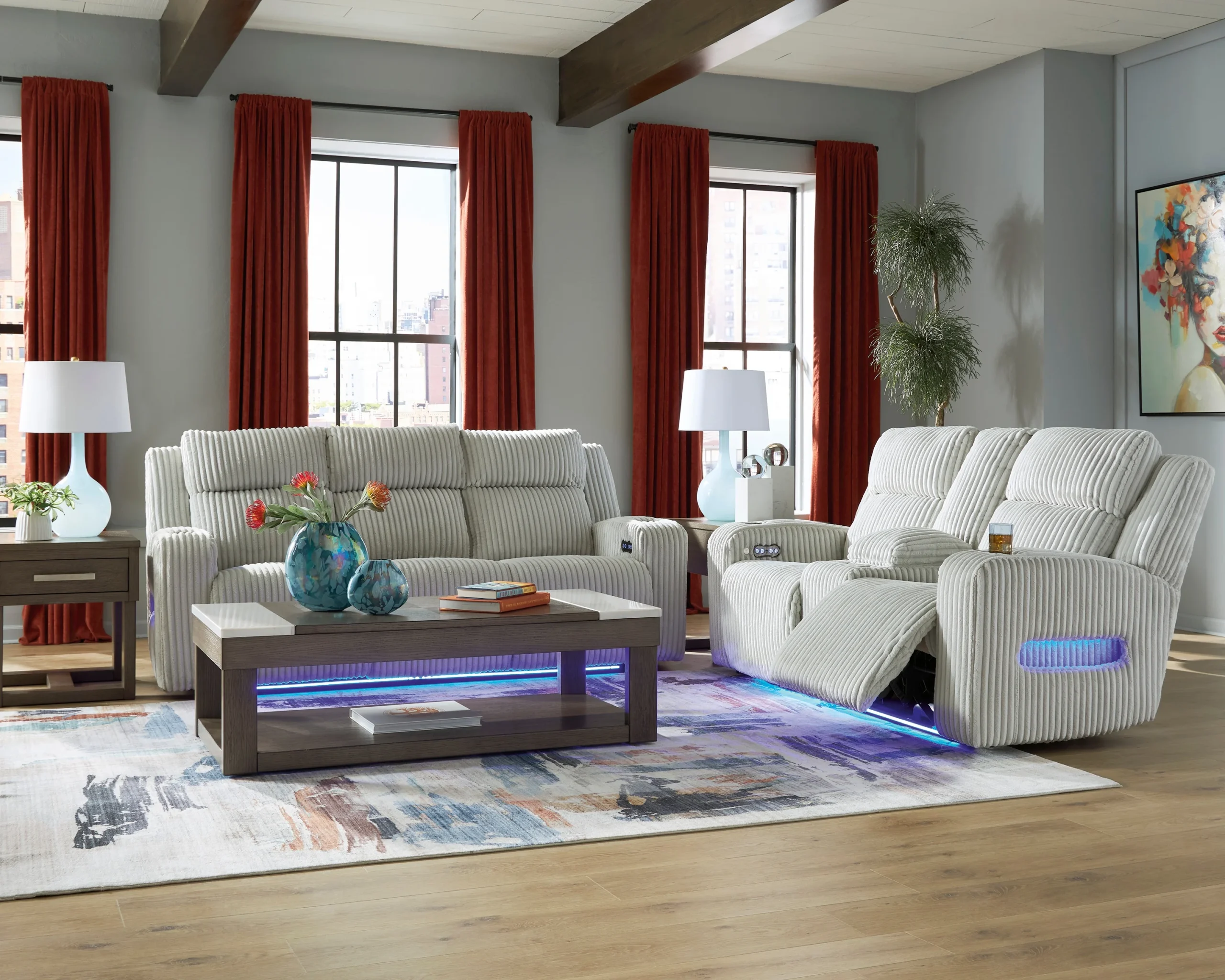 Power Reclining Sofa and Loveseat with comfortable and convenient features