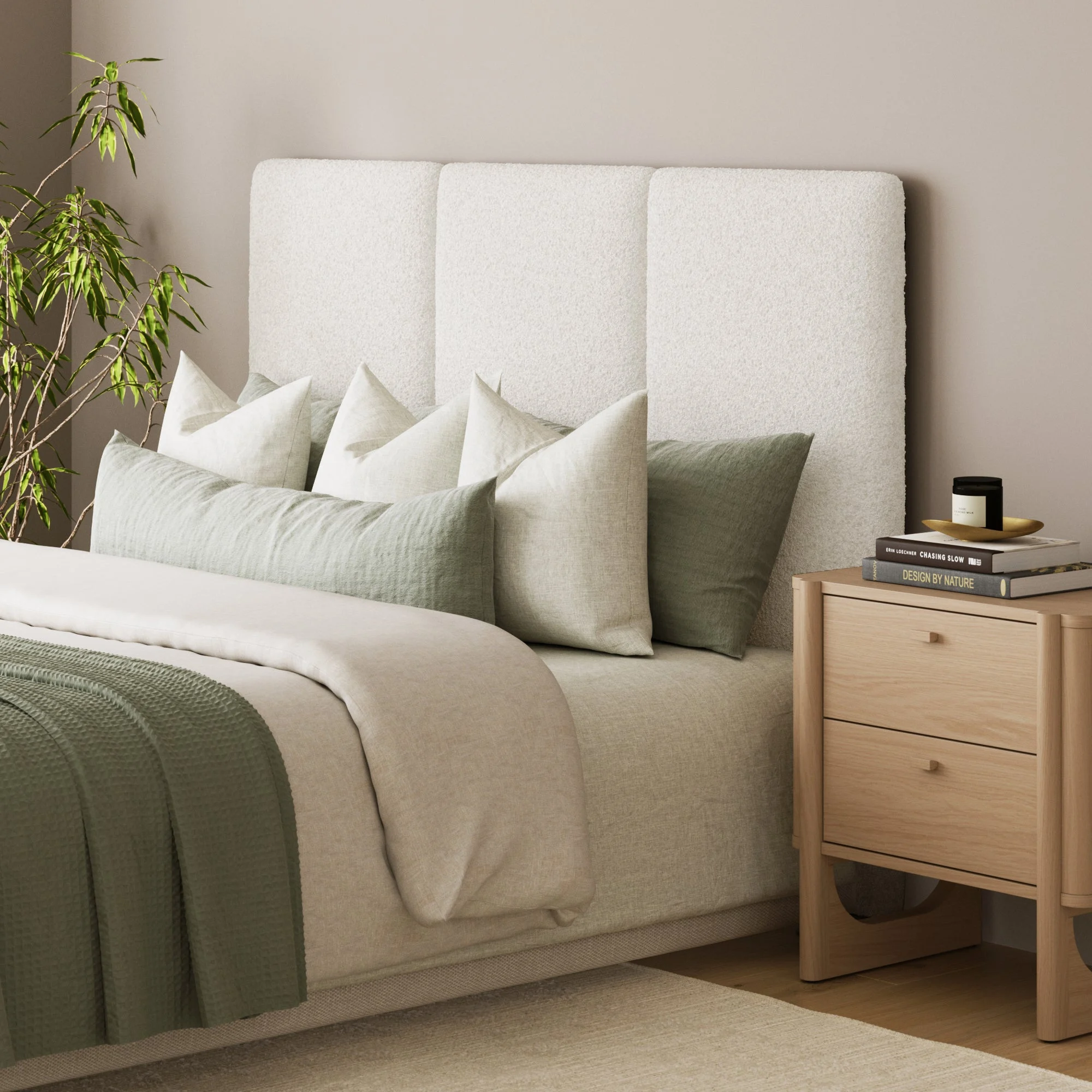 Queen Size Wall Mounted Textured Boucle Headboard