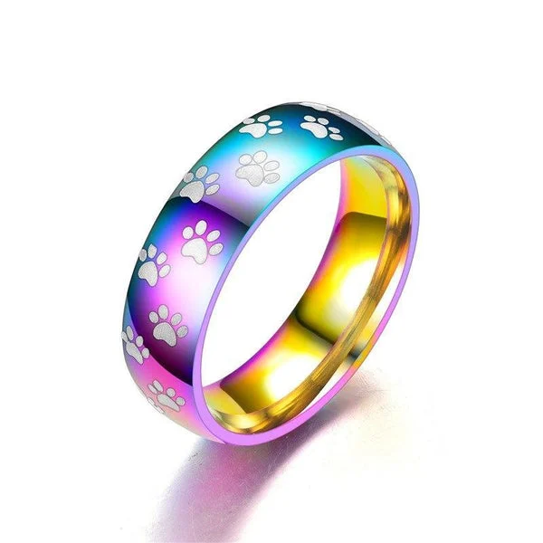 Rainbow Paw Rings, Very Cute!Little paws on the rings, Stainless Steel.