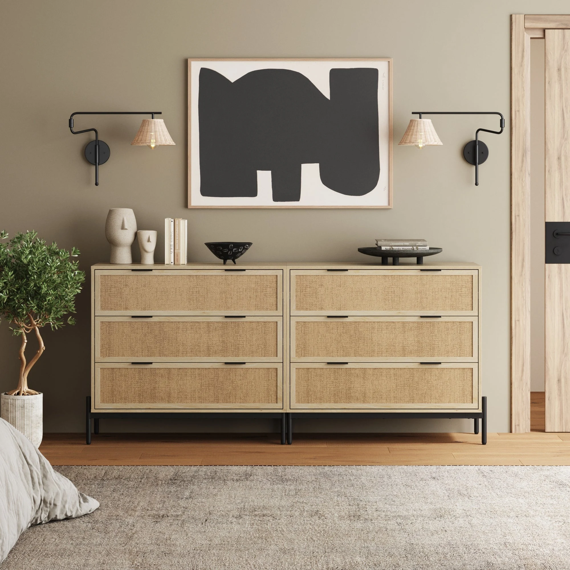 Rattan & Wood Dressers Light Oak (Set of 2)