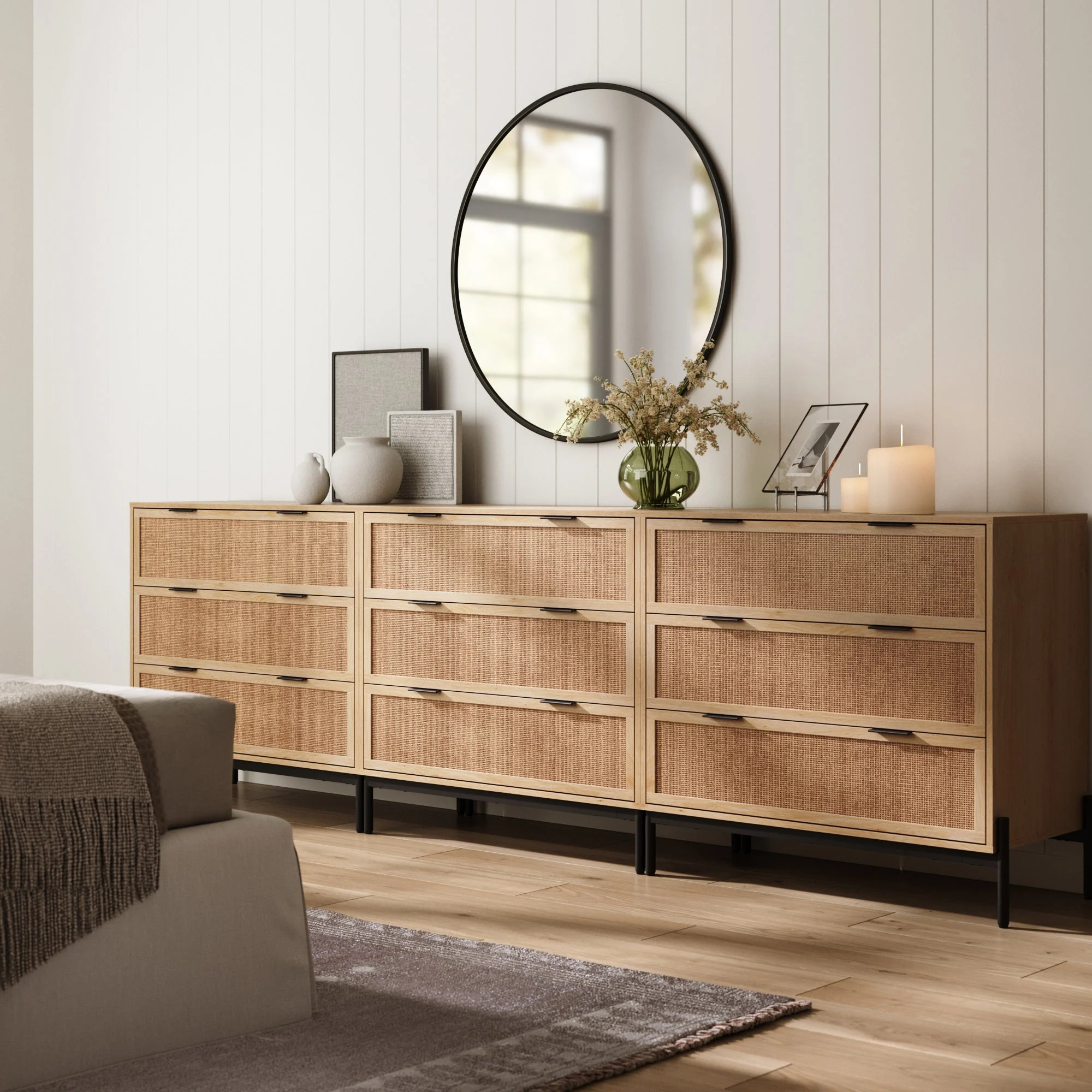 Rattan & Wood Dressers Light Oak (Set of 3)