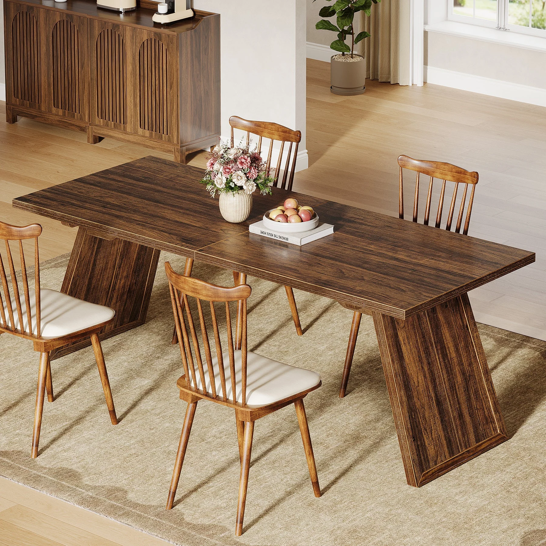 Rectangular Dining Table for 6-8 People, 70.87" Farmhouse Kitchen Table