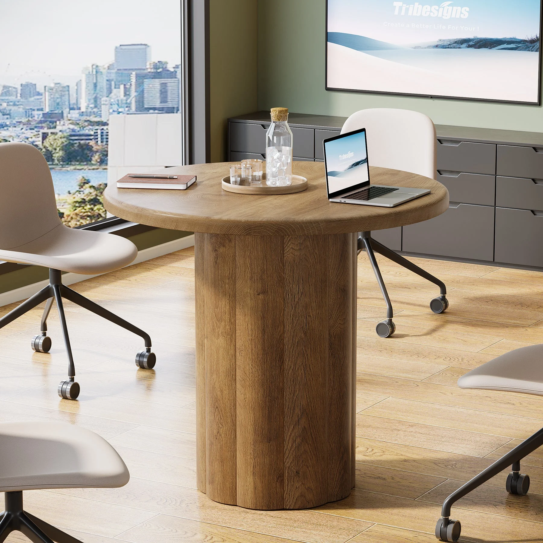 Round Conference Table, 31.5" Reception Desk for 4 with Sturdy Base