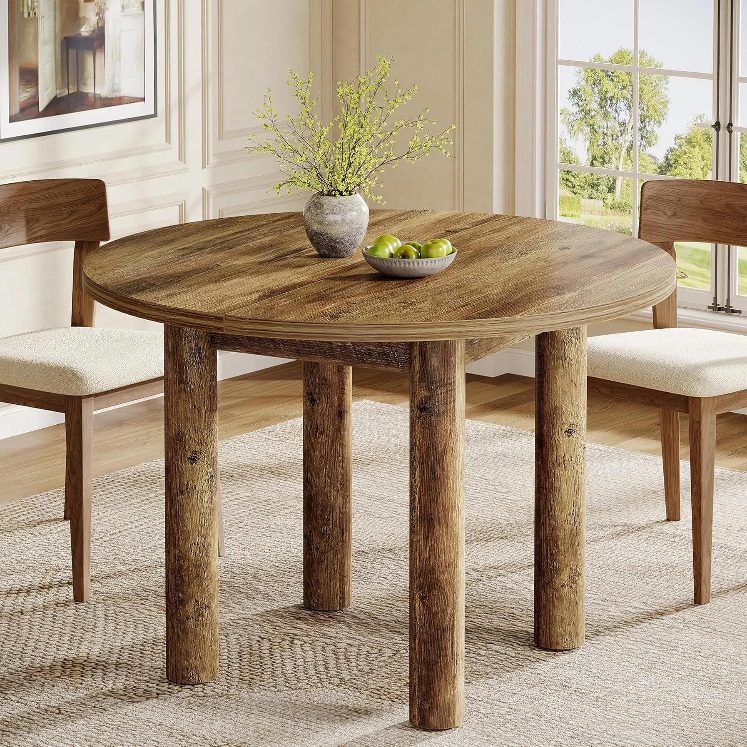 Round Dining Table, 39" Farmhouse Kitchen Table with Sturdy Legs for 4