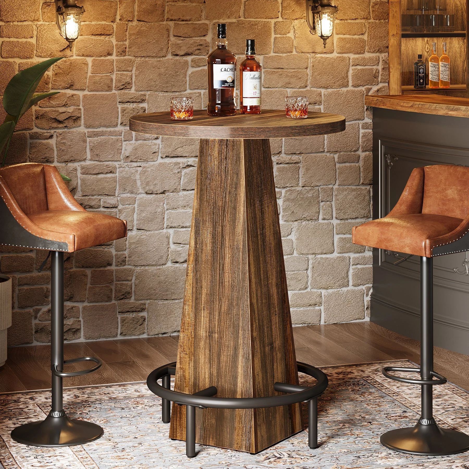 Round Pub Table, Counter Height Bar Table With Footrest