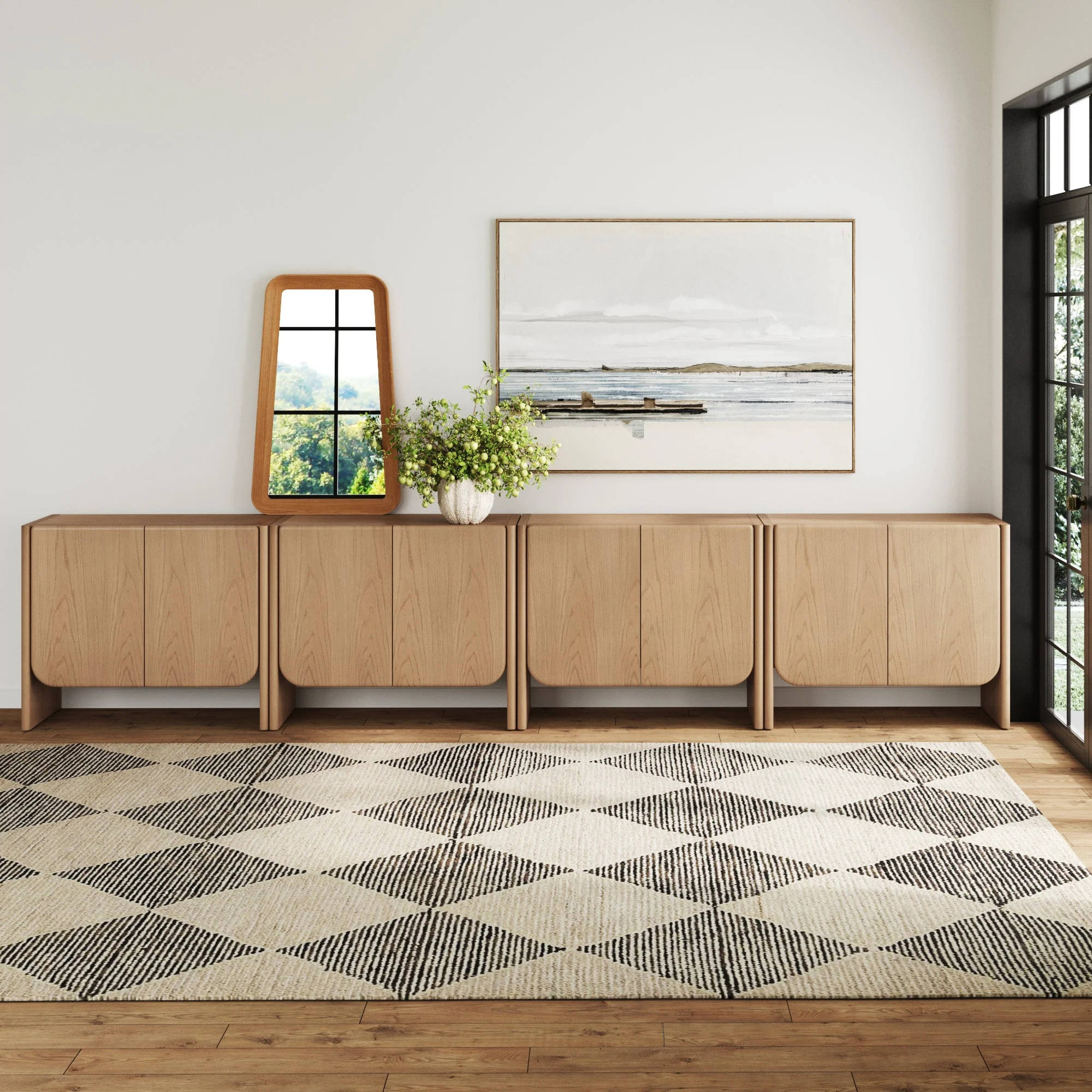Rounded Wood Accent Cabinet or Large Credenza Raw Oak (Set of 4)