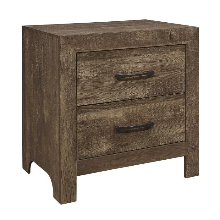 Rustic 2-Drawer Nightstand with Black Nickel Bar Pulls