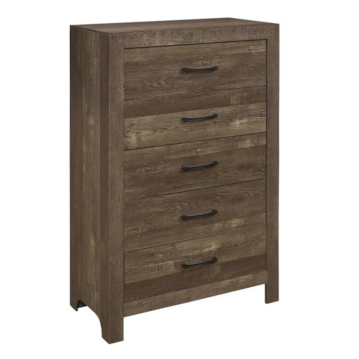 Rustic 5-Drawer Bedroom Chest with Black Nickel Bar Pulls