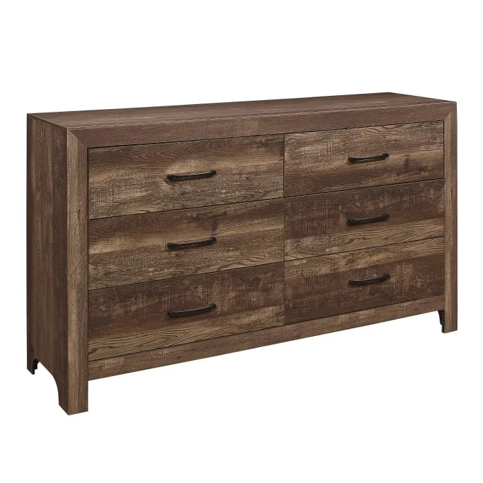 Rustic 6-Drawer Dresser with Black Nickel Bar Pulls
