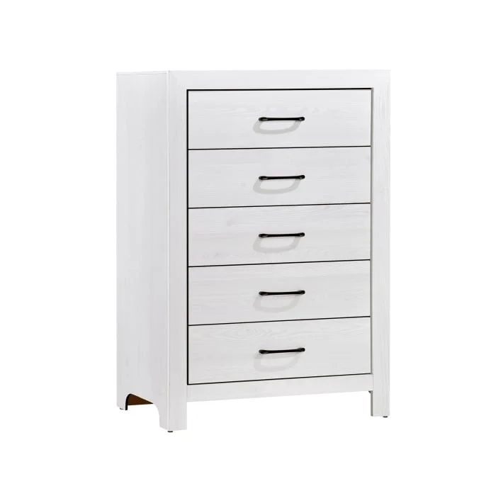 Rustic Farmhouse 5-Drawer Bedroom Chest with Black Nickel Bar Pulls