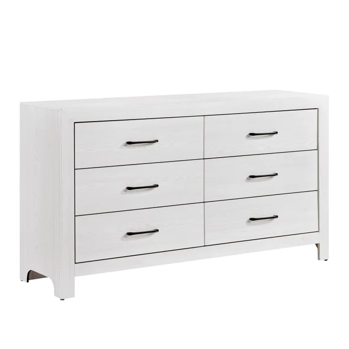 Rustic Farmhouse 6-Drawer Dresser with Black Nickel Bar Pulls