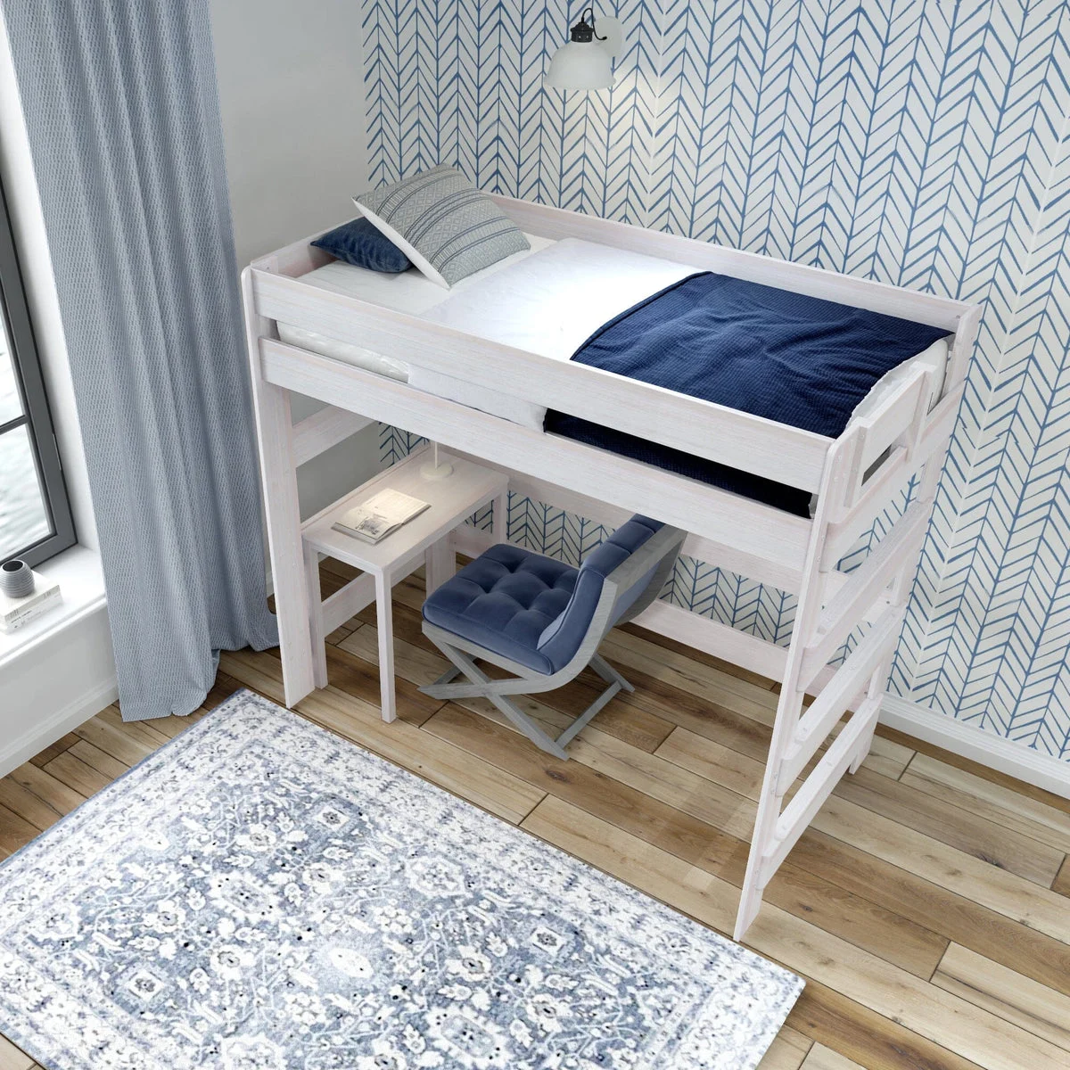 Rustic Loft Bed With Desk - Twin