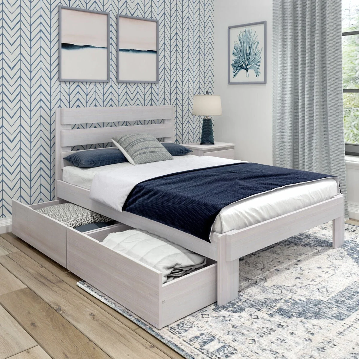 Rustic Slatted Bed + Storage - Full