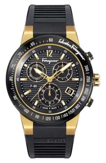 Salvatore Ferragamo F-80 Chrono Rubber Strap Watch, 44mm NWT