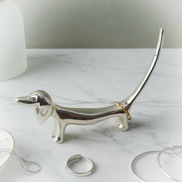 Sausage Dog Shiny Silver Ring Holder from Great Britain