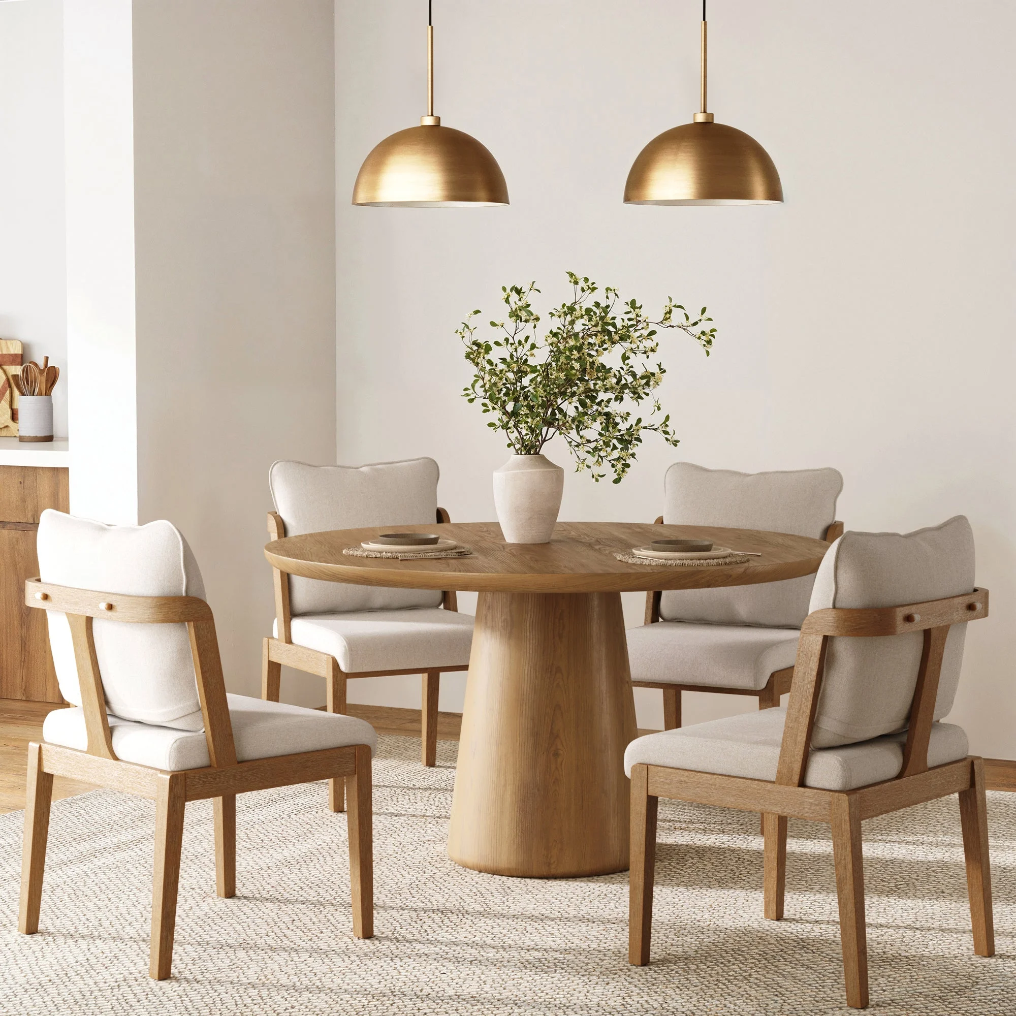Scandinavian Dining Chair with Back Light Brown (Set of 4)