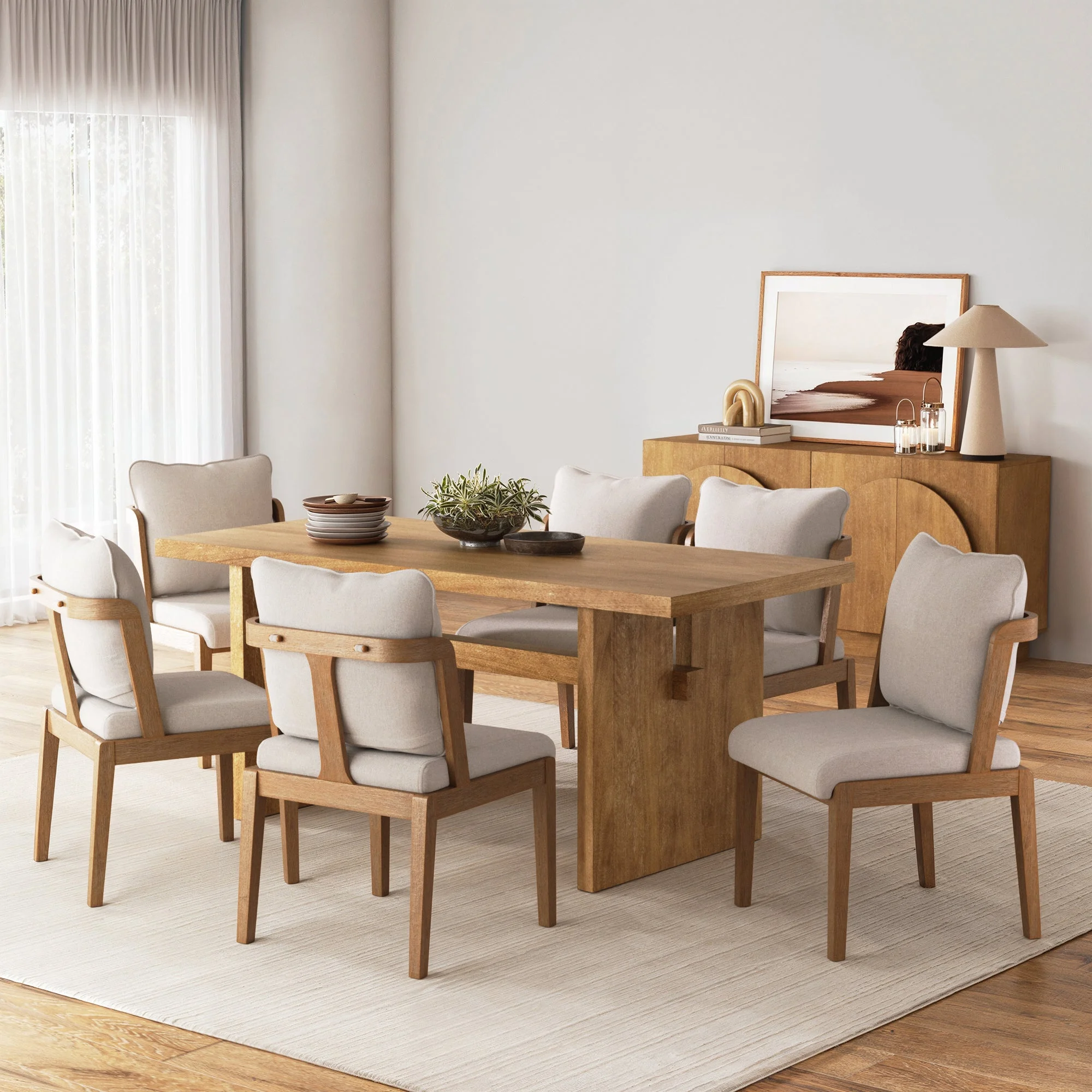 Scandinavian Dining Chair with Back Light Brown (Set of 6)