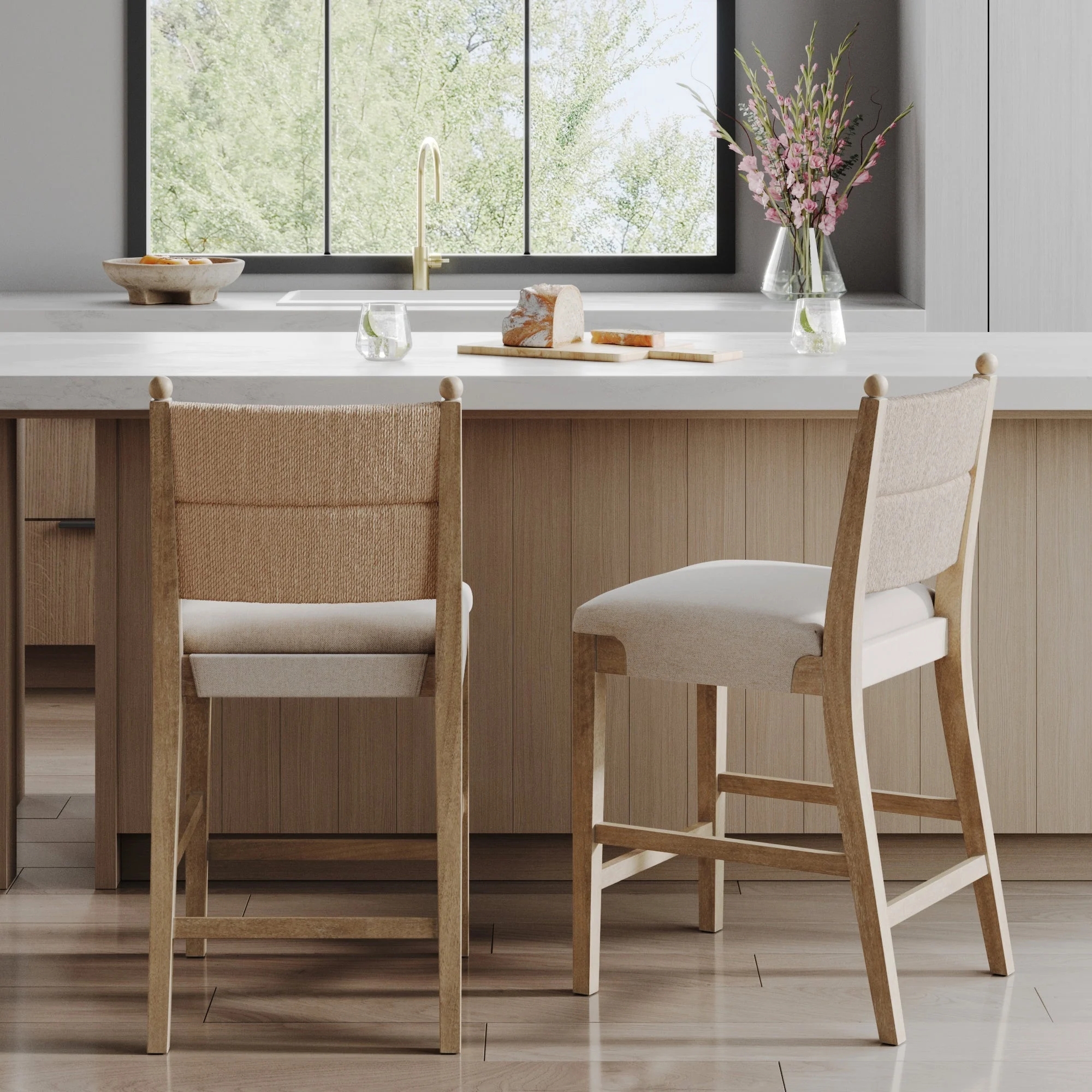 Seagrass & Wood Counter Height Bar Stool Light Brown (Set of 2)