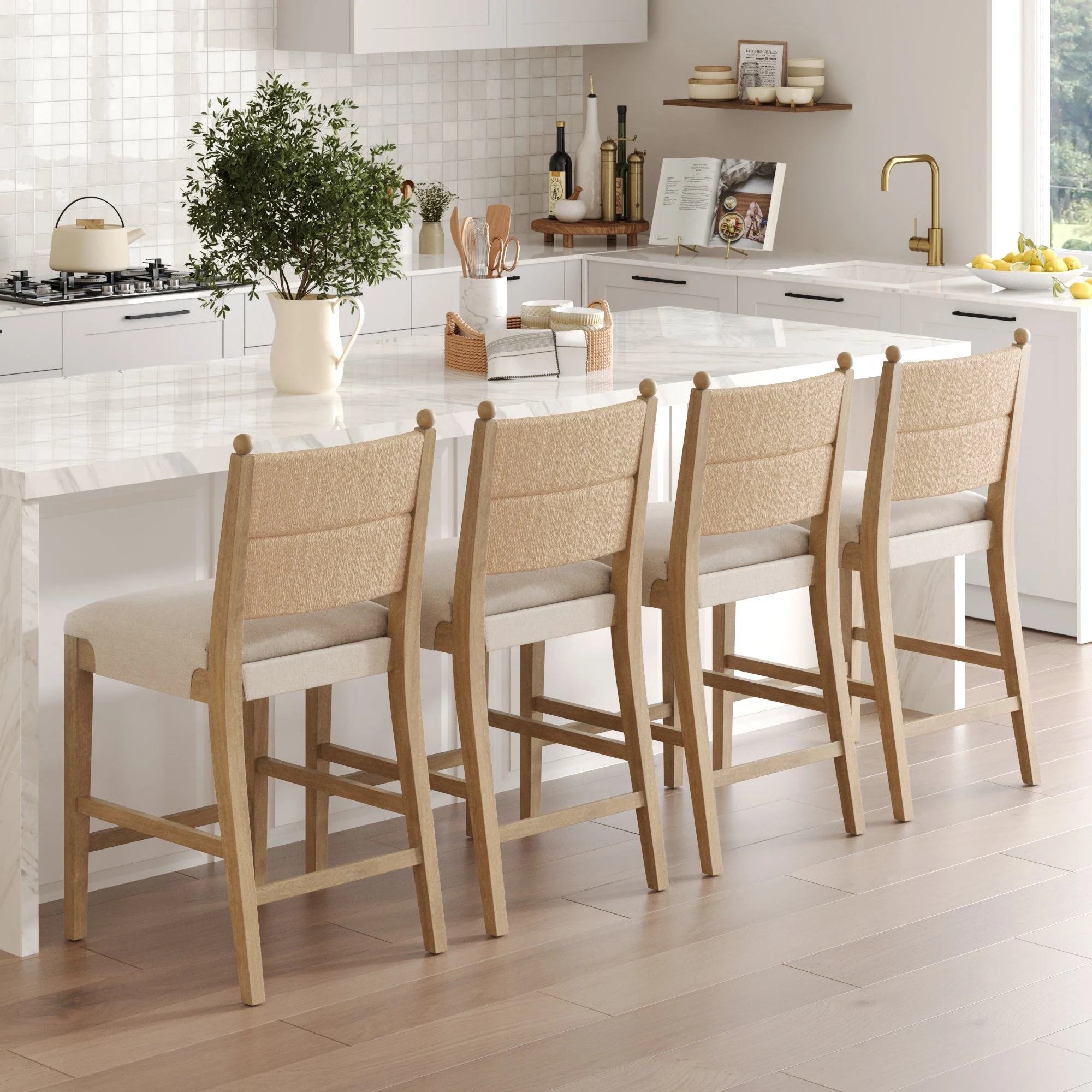 Seagrass & Wood Counter Height Bar Stool Light Brown (Set of 4)