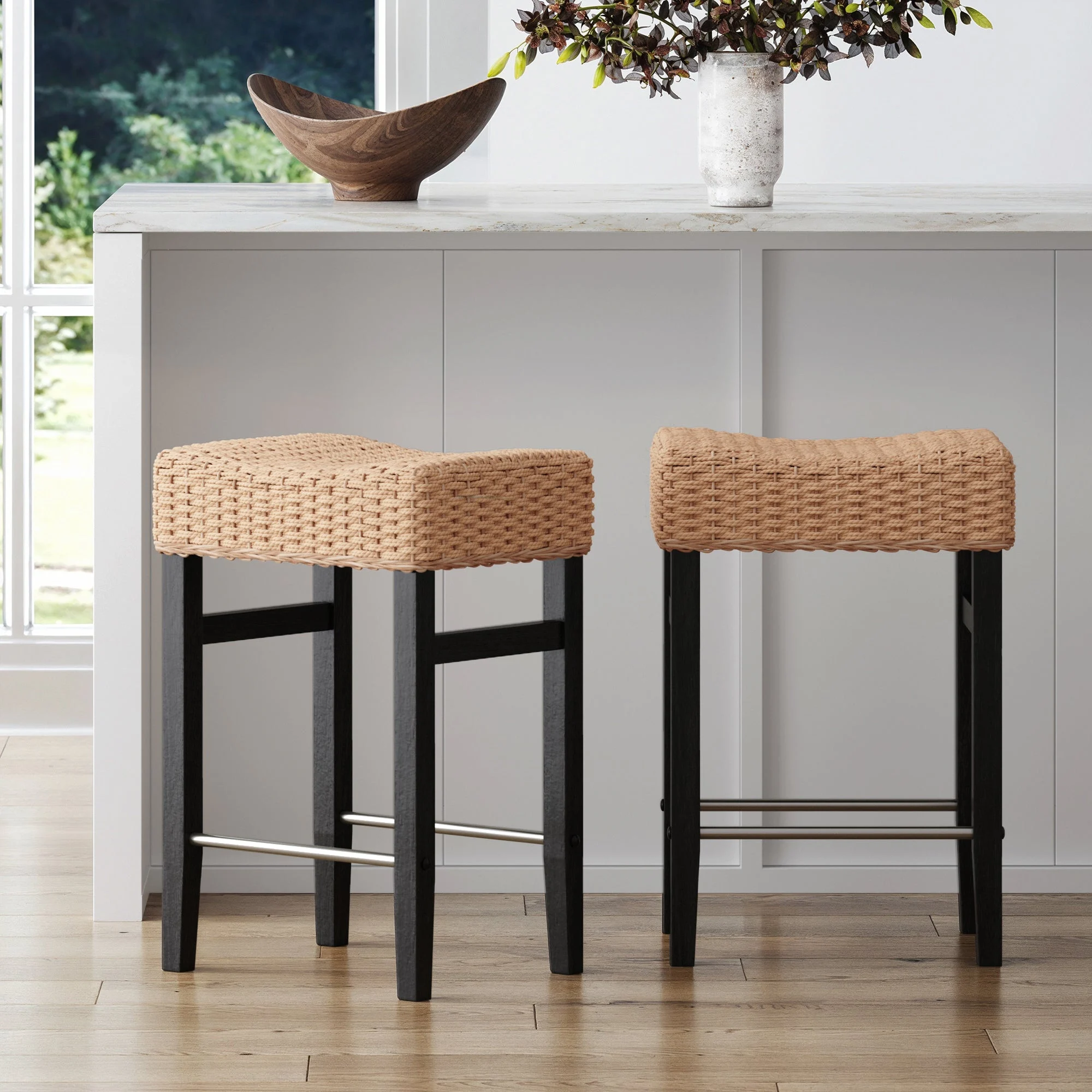 Seagrass Counter Height Bar Stools Black (Set of 2)