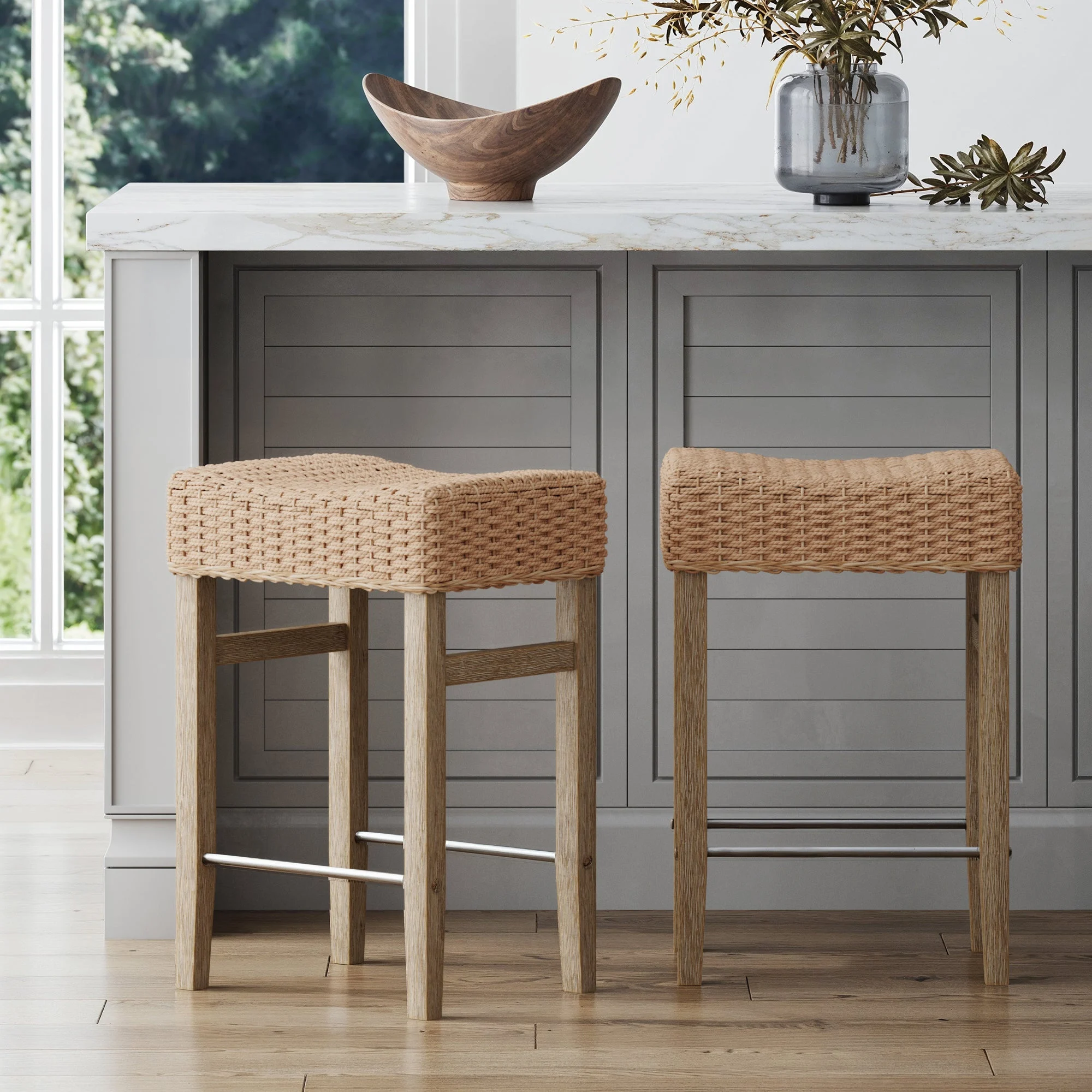 Seagrass Counter Height Bar Stools Brown (Set of 2)