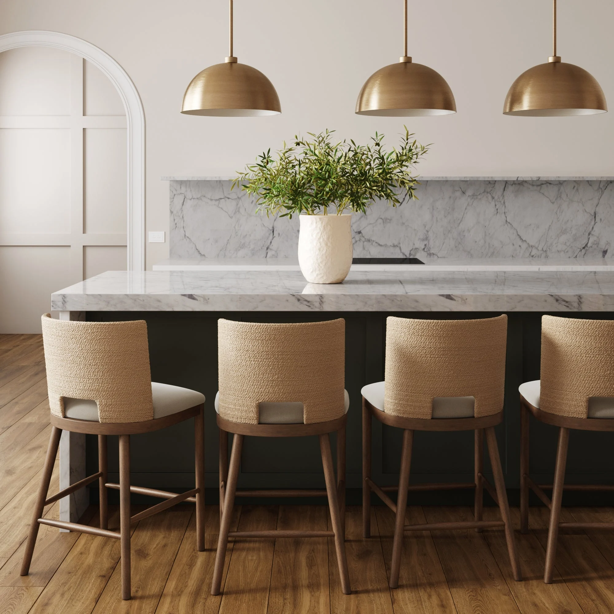 Seagrass Rope Back Counter Bar Stool Medium Brown (Set of 4)