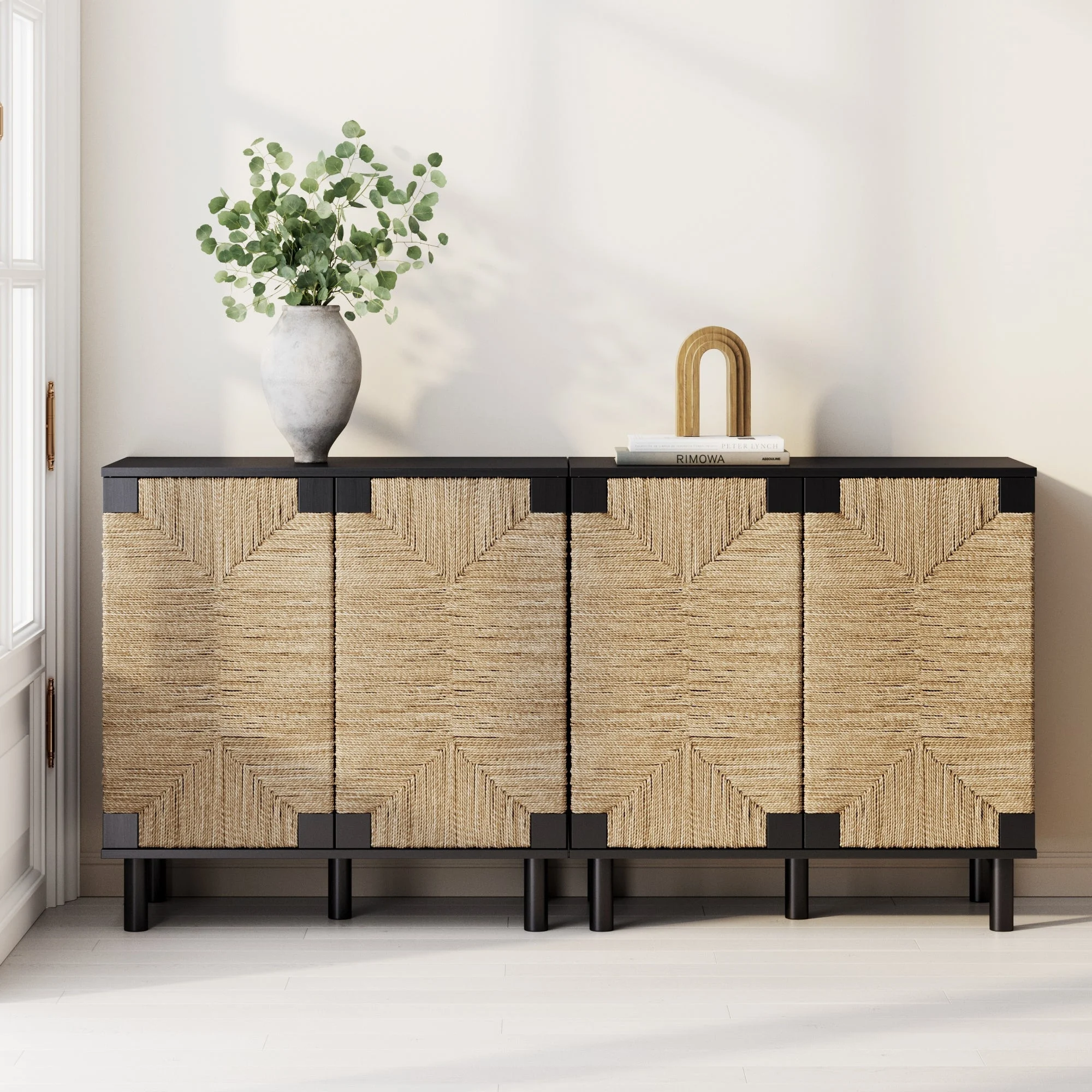 Seagrass Storage Cabinet Credenza Black (Set of 2)