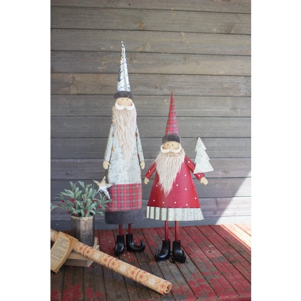 Set of 2 Metal Santas with Beards
