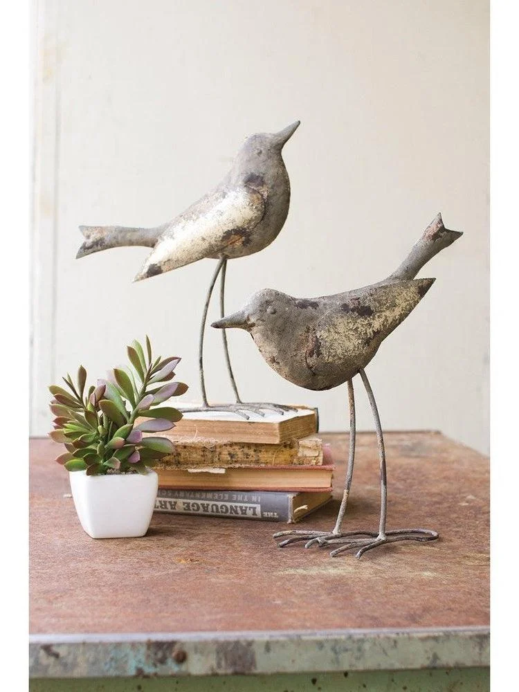 Set of 2 Rustic Grey Metal Birds