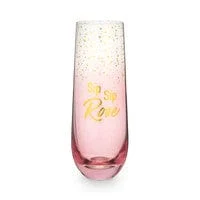 Sip Sip Rose' Stemless Champagne Flute with Pink and Gold Glitter *