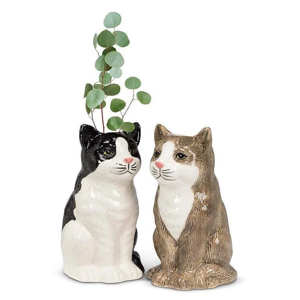Sitting Cat Vase Black or Gold and White Beautiful!Matches the S&P Shakers