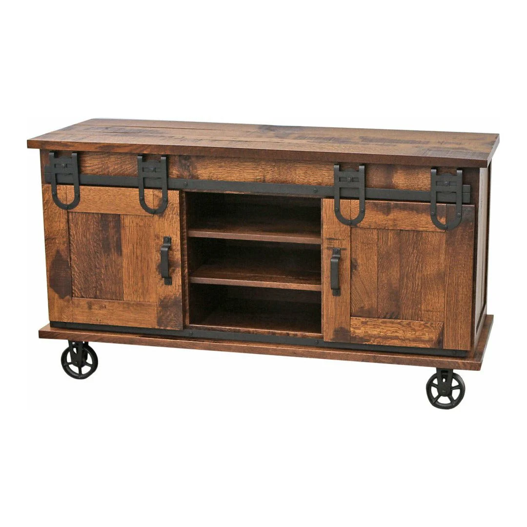 Sliding Barn Door Quarter Sawn White Oak Wood TV Cart | GB