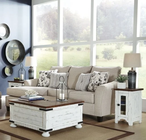 Sofa Chaise with Coffee Table and End Table