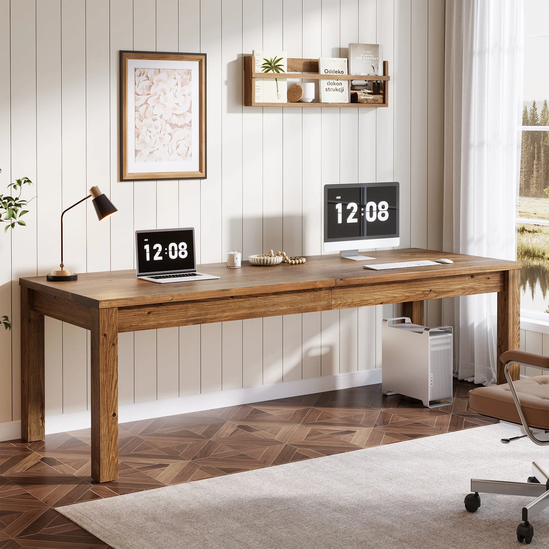 Solid Wood 2-Person Desk, 78.7" Double Computer Table Workstation