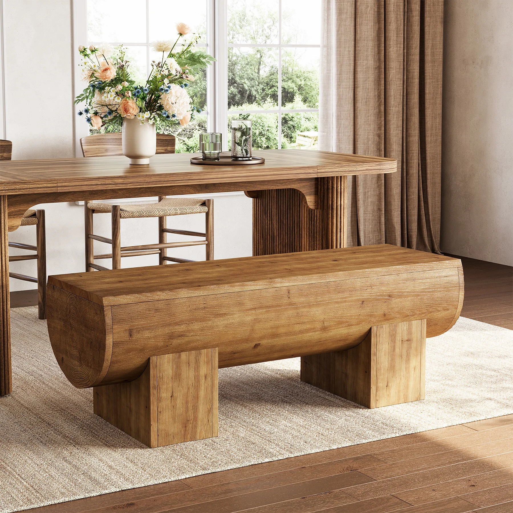 Solid Wood Dining Bench, 47" Farmhouse Kitchen Bench for Dining Room