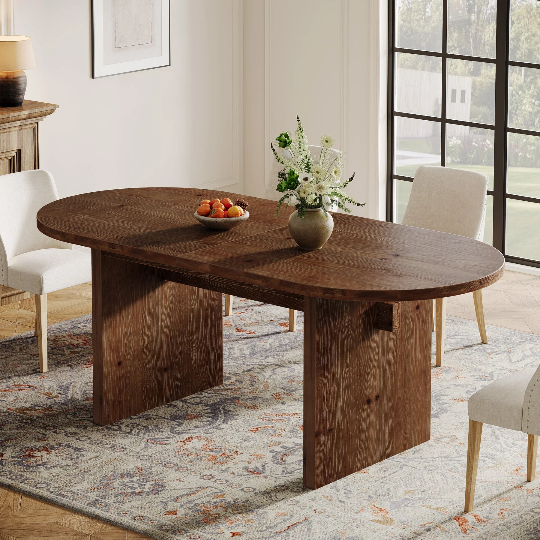 Solid Wood Dining Table, 63" OvalKitchen Dinner Table for 4-6