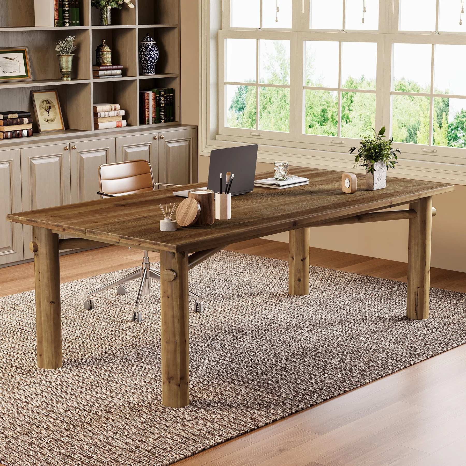 Solid Wood Home Office Desk, 63" Farmhouse Executive Computer Desk