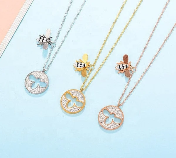 Sparkling Bee Medallion Necklace Rose, Yellow or White Gold Plating Cut Out Bee, SO CUTE!!!