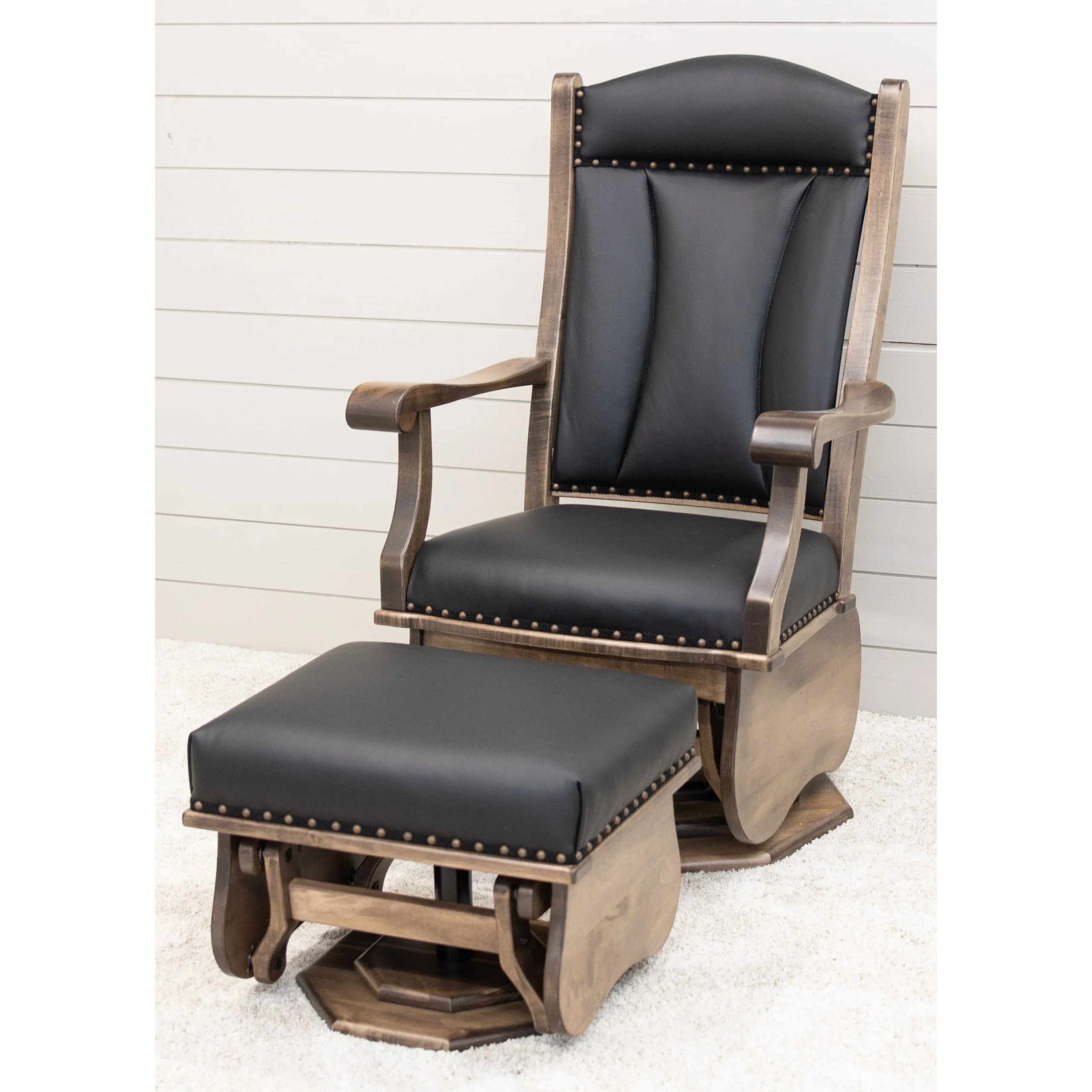 SPG-47 Clark Swivel Black Leather Glider & Ottoman | M-CO