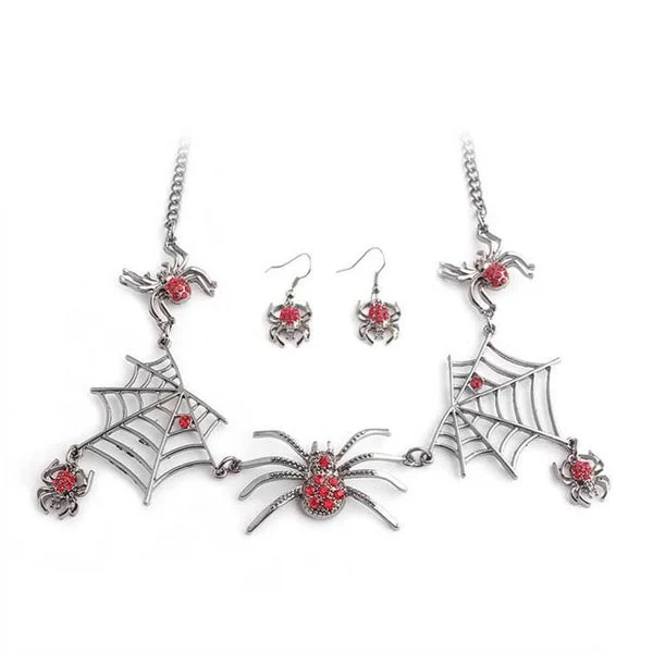 Spider Necklace for Halloween!Red Sparkling Spiders on Black Webs