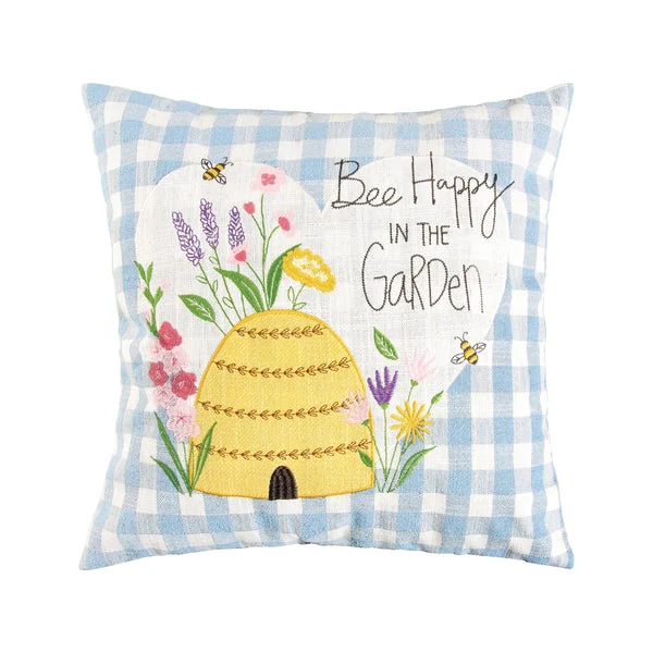 Spring Bee Happy In Blue Throw Pillow*