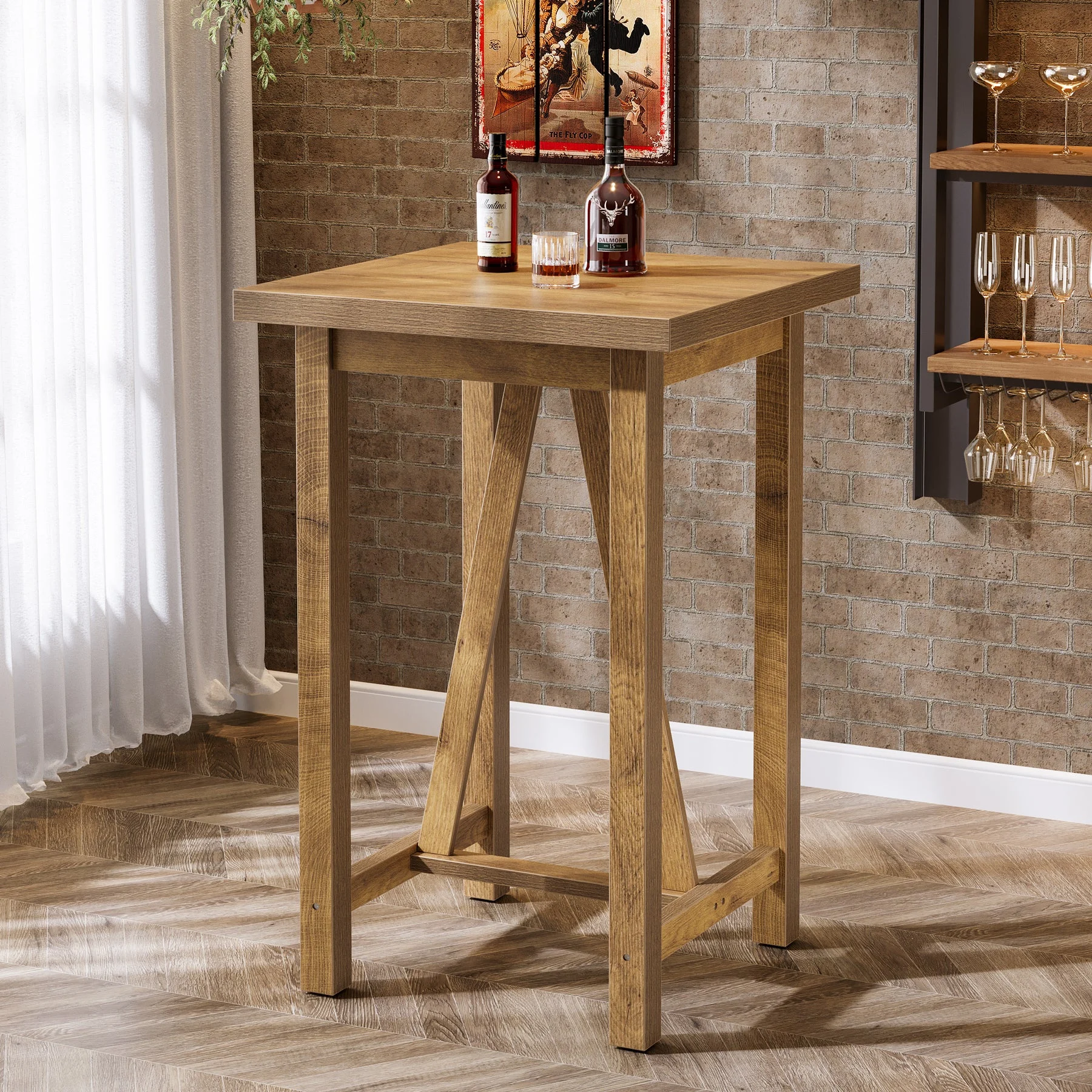 Square Bar Table, 39.4" Tall Counter Height Pub Table Cocktail Table