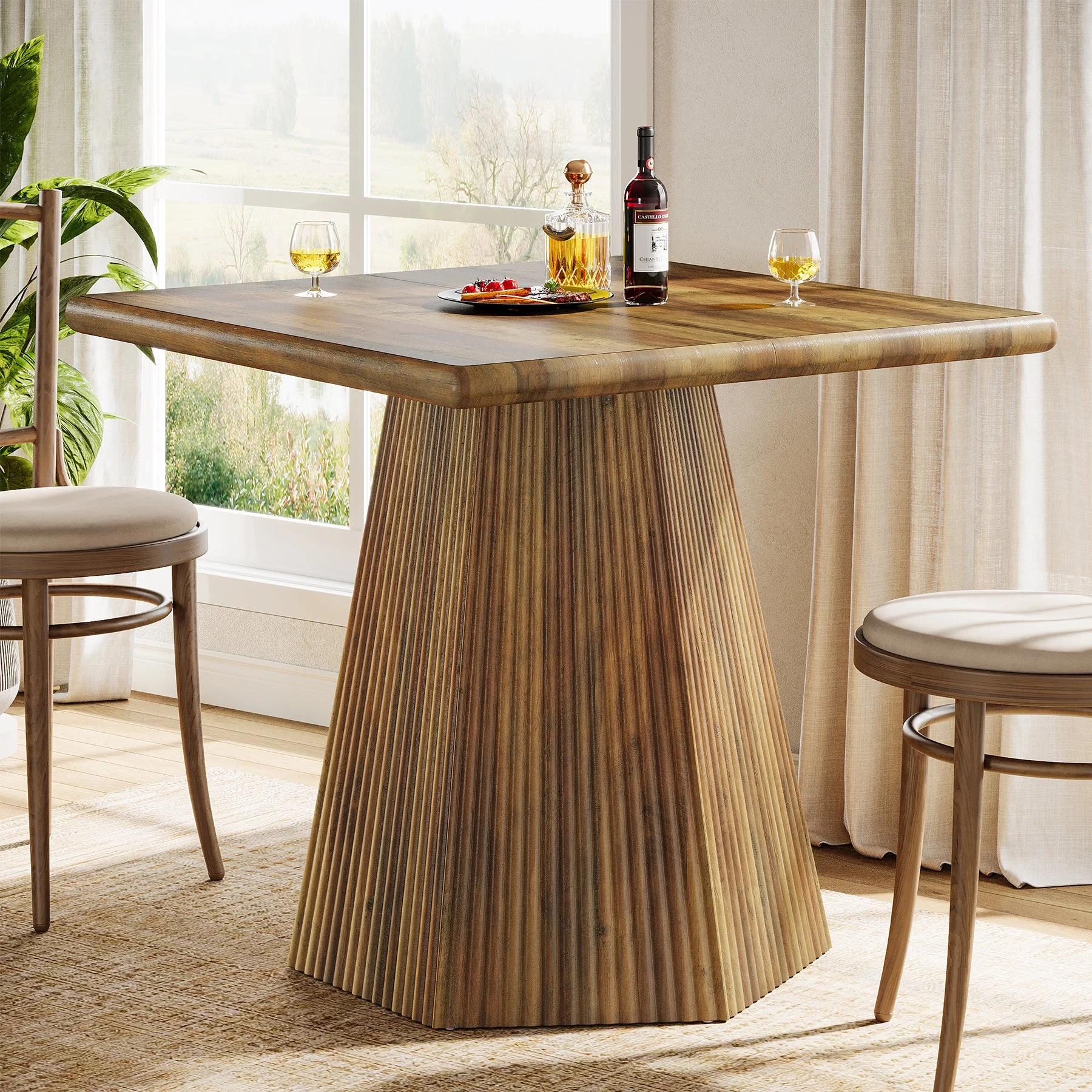 Square Dining Table for 4, 31.5" Kitchen Table with Sturdy Pedestal Base