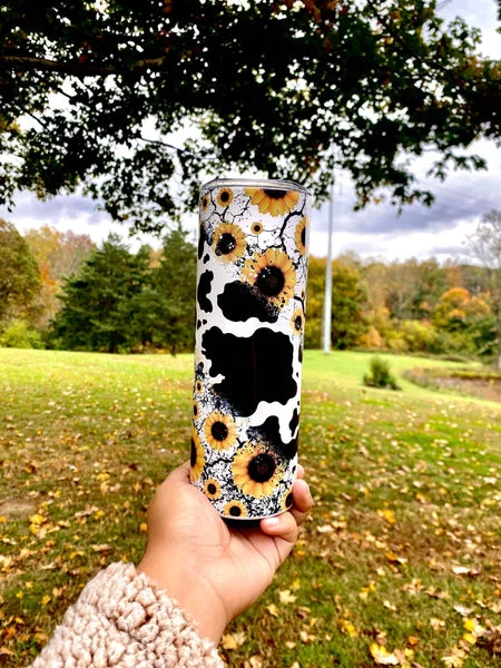 Sunflower Cow PrintTumbler, Sunflower Lover, Cow Print Cup