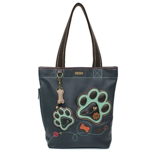 TEAL PAW PRINT EVERYDAY ZIP TOTE II by Chala Vegan Leather