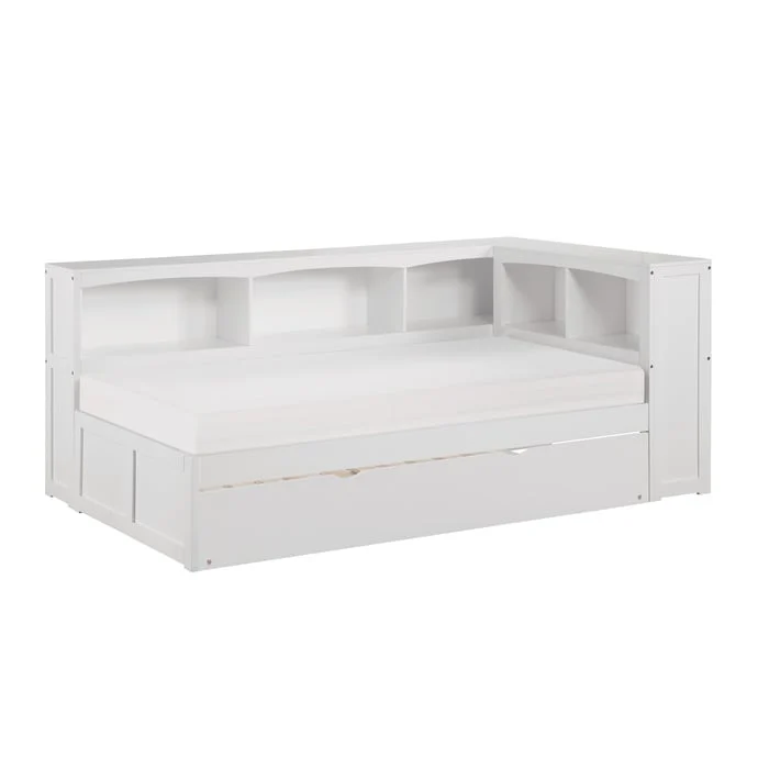 Transitional Twin Corner Bed with Bookcase & Twin Trundle