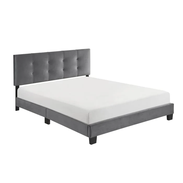 Transitional Upholstered Queen Platform Bed with Adjustable Headboard